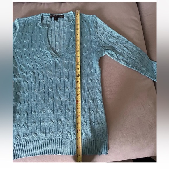 Ralph Lauren Black Label aqua turquoise 100% Silk Cable Knit Sweater Sz Small - Picture 6 of 12